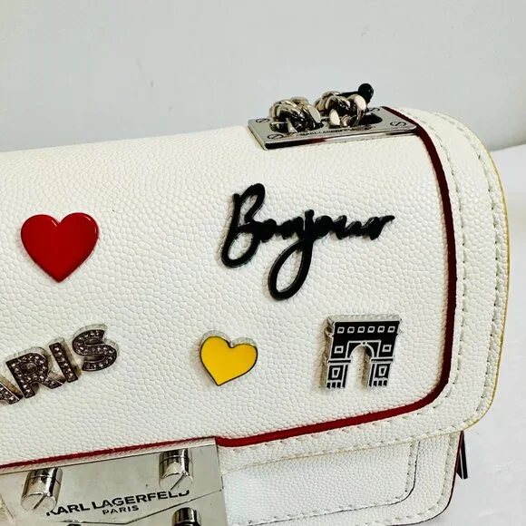 KARL LAGERFELD PARIS STUDDED EMBELLISHED RHINESTONE SMALL CROSSBODY BAG - Picture 13 of 14